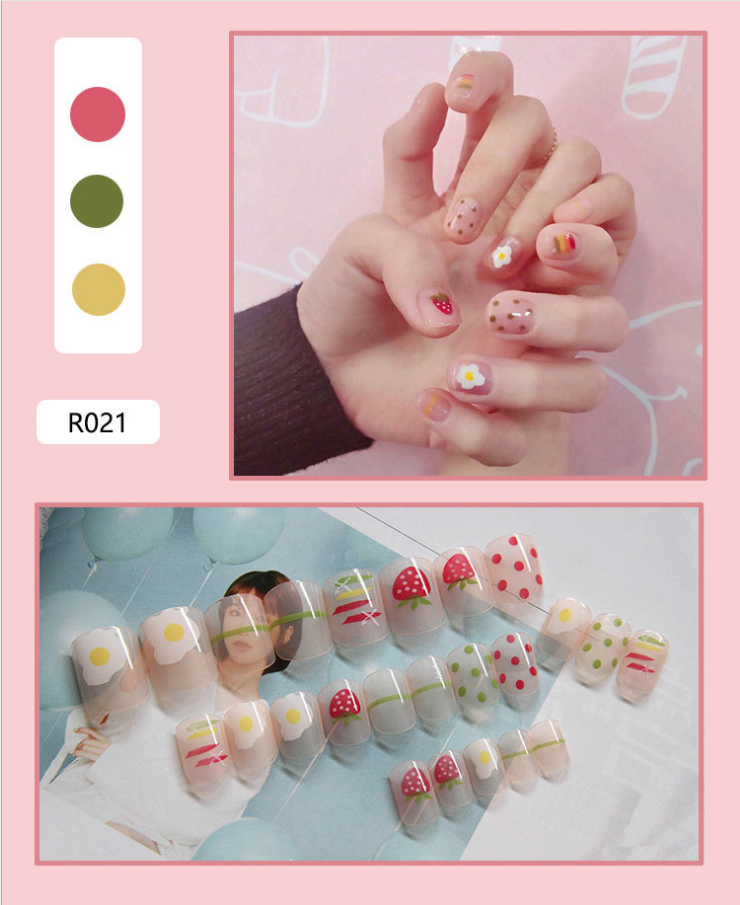 成品假指甲网红指甲片美甲片美甲甲片渐变草莓24片可定制定做产品图