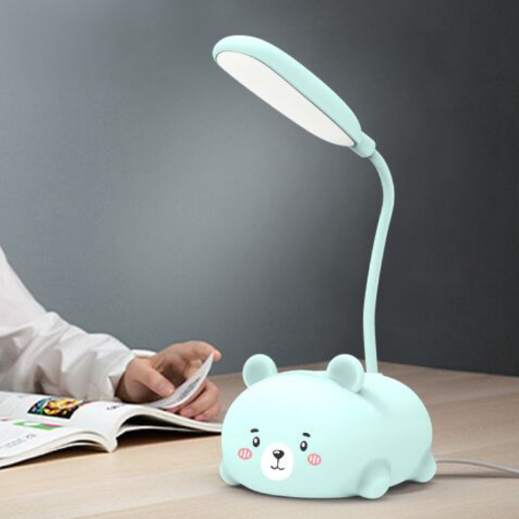 Mini cute cartoon bear desk lamp, LED eye-protecting primary school student study desk lamp, USB rechargeable portable details Picture