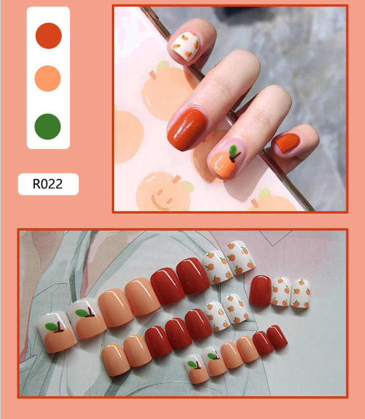 成品假指甲网红指甲片美甲片美甲甲片渐变草莓24片可定制定做白底实物图