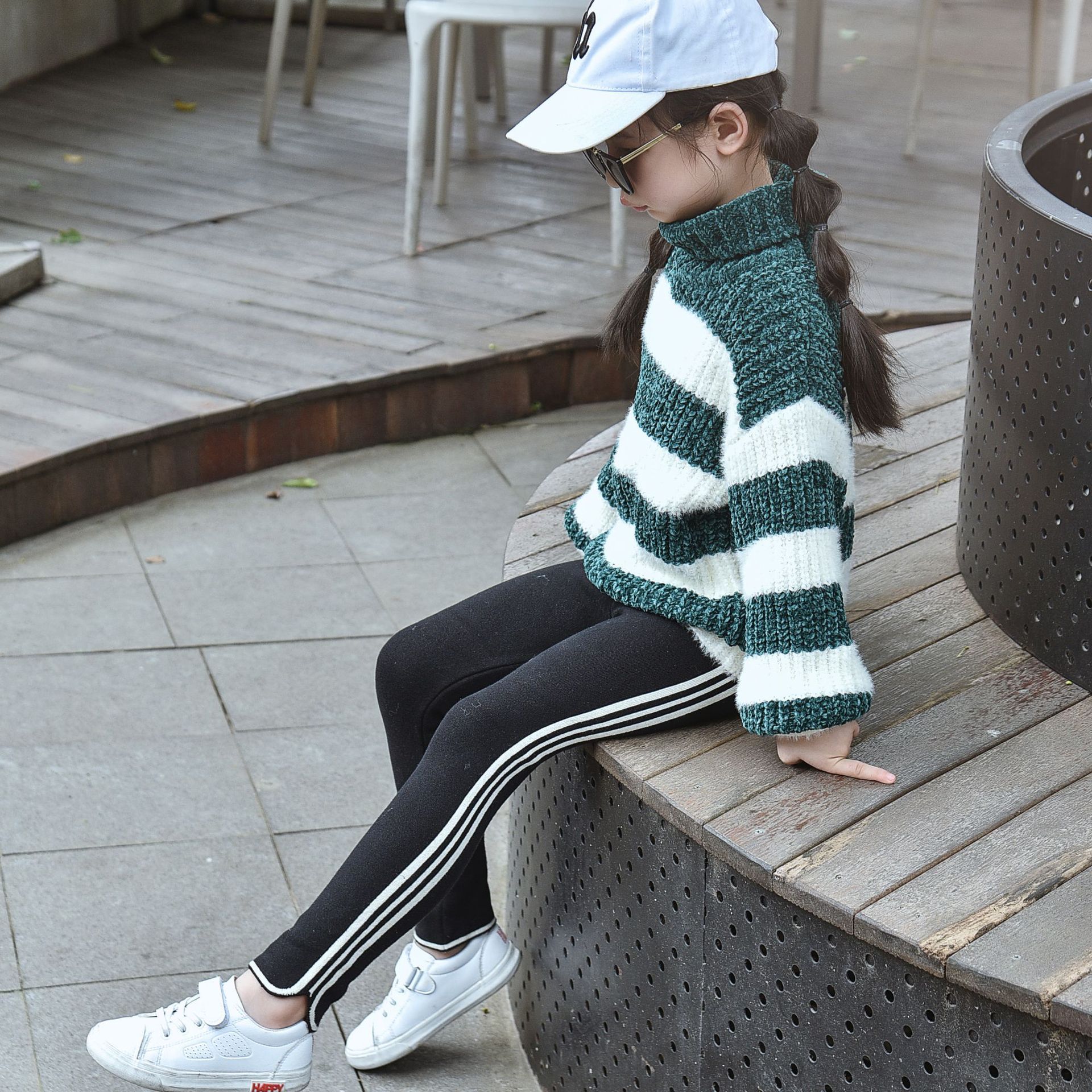 新款童装裤子 韩版加厚休闲 女童打底裤中大童弹力运动儿童毛线裤细节图