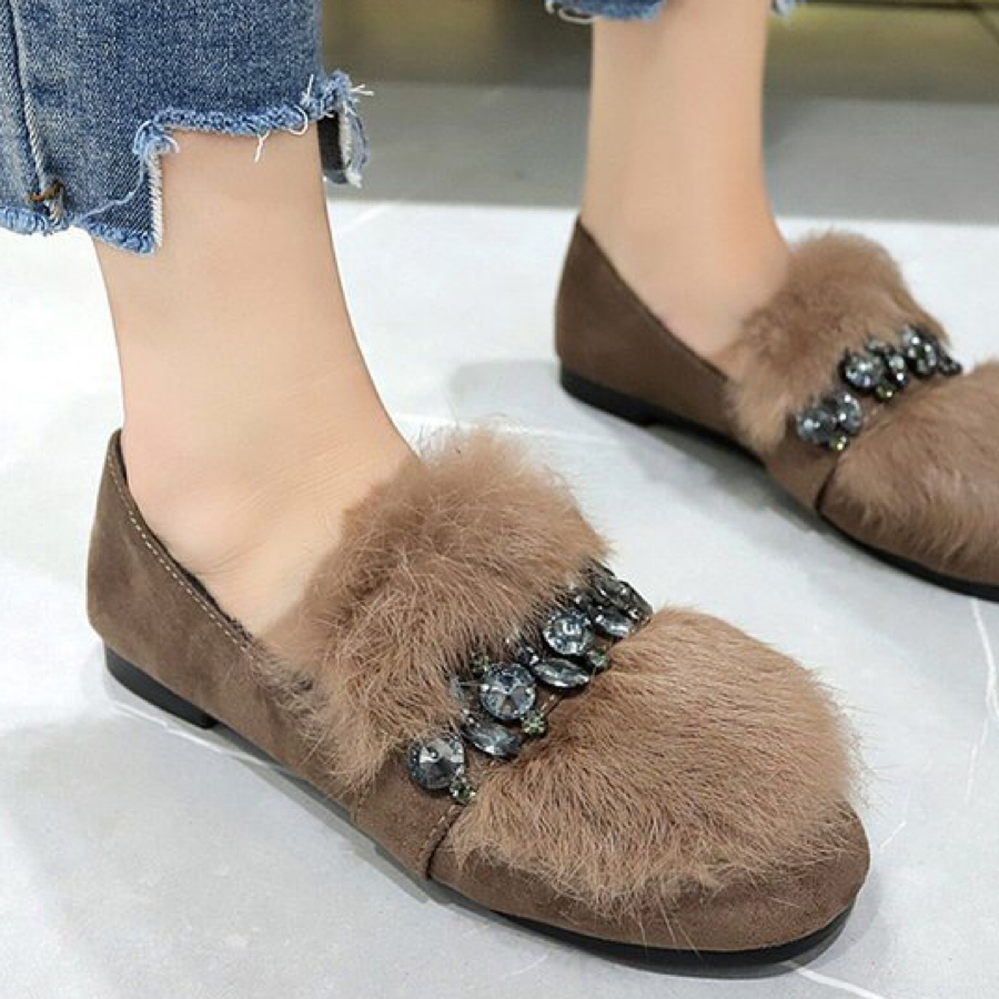 毛毛鞋毛单鞋白底实物图