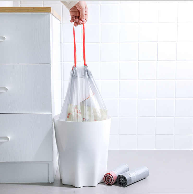 Factory direct sales of drawstring garbage bags, colored point-break hand-held garbage bags, automatic sealing thickened kitchen garbage bags details Picture