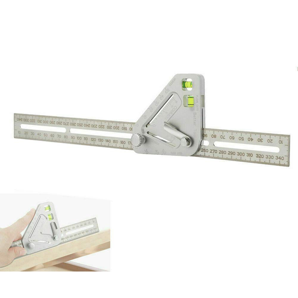 不锈钢木工尺 Revolutionary Carpentry Ruler 多功能角度测量尺白底实物图