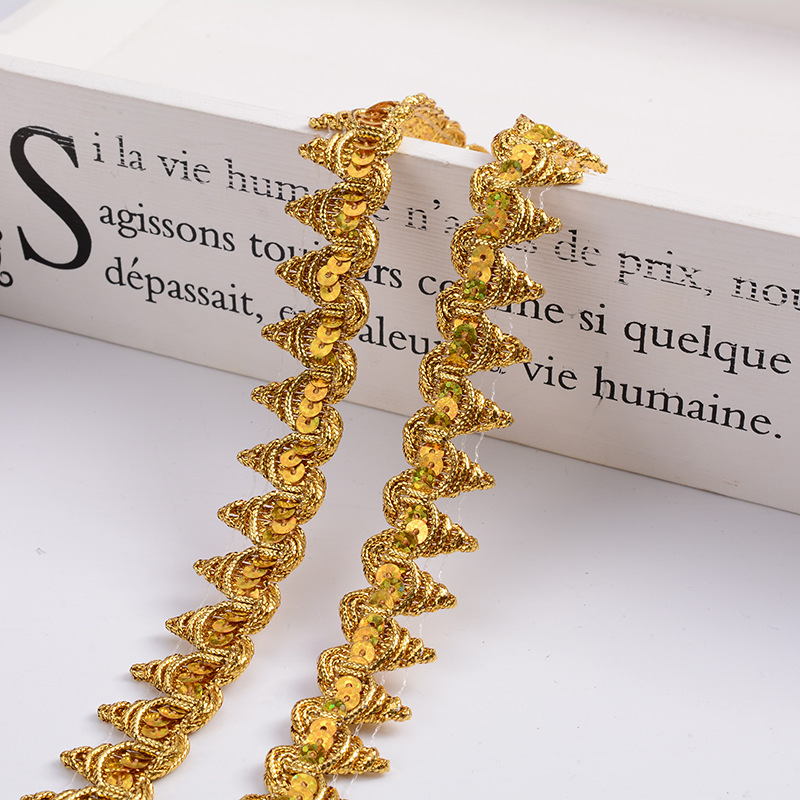 High-End Gold Pagoda Lace Sequin Lace Handmade Material Accessories Wholesale Can Be Customized details Picture
