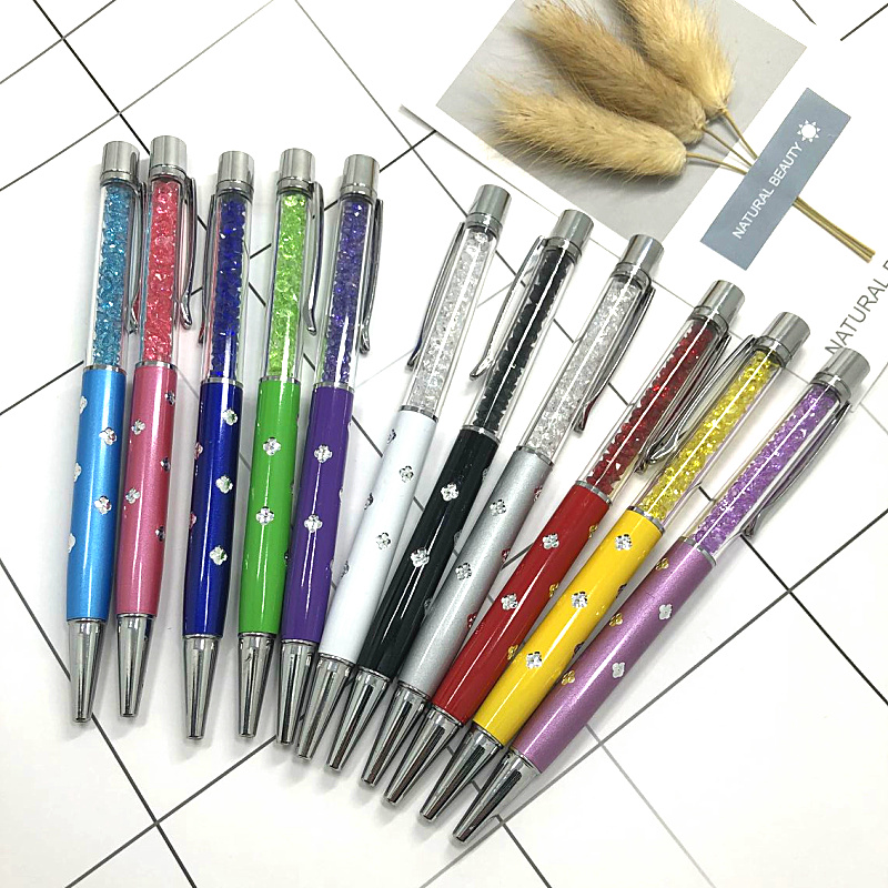 厂家直销新款刻花水晶笔金属圆珠笔 女士金属笔