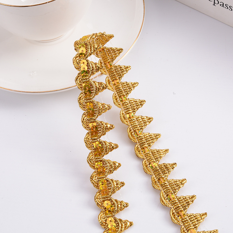 High-End Gold Pagoda Lace Sequin Lace Handmade Material Accessories Wholesale Can Be Customized Application Scenario
