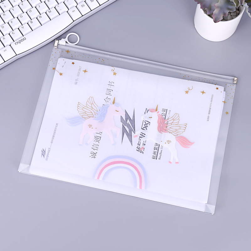 创意小清新独角兽指环拉边文件袋学生拉链笔袋办公指环拉边收纳袋资料夹现货产品图