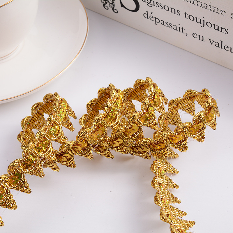 High-End Gold Pagoda Lace Sequin Lace Handmade Material Accessories Wholesale Can Be Customized Specification drawing