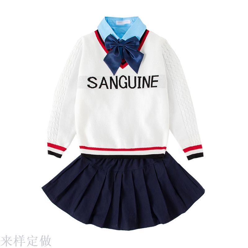 秋冬校服三件套毛衣新款儿童长袖针织衫开衫套装小学生幼儿园园服白底实物图
