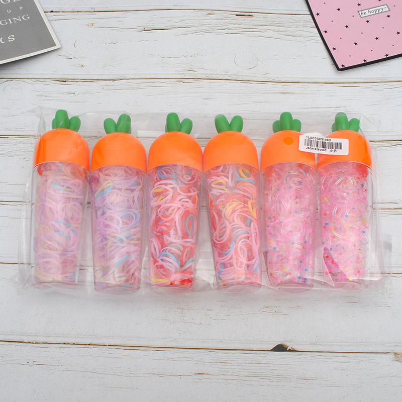 Children's little girl scrunchie carrot color bottle non-disposable rubber band baby hair cord hair accessories wholesale Application Scenario