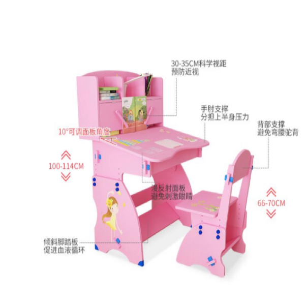 Simple children's study desk, home writing desk set for primary school students, boys' and girls' desks details Picture