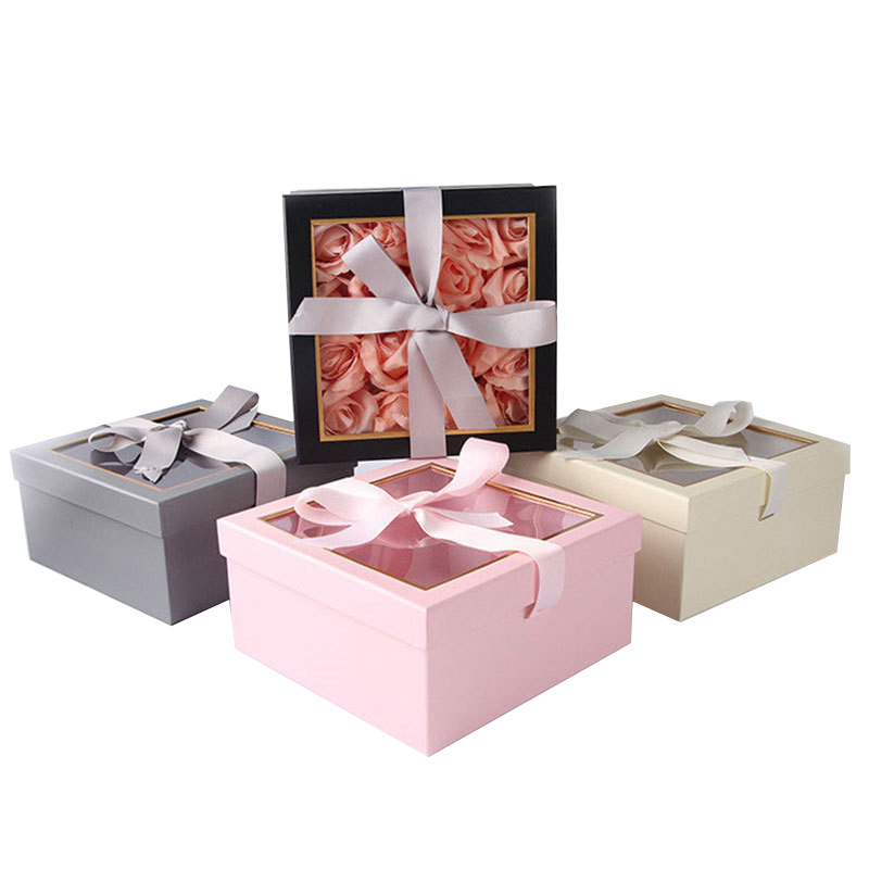 PVC开窗蝴蝶结 方形礼品盒二件套礼物包装盒鲜花礼盒定制厂家直销图