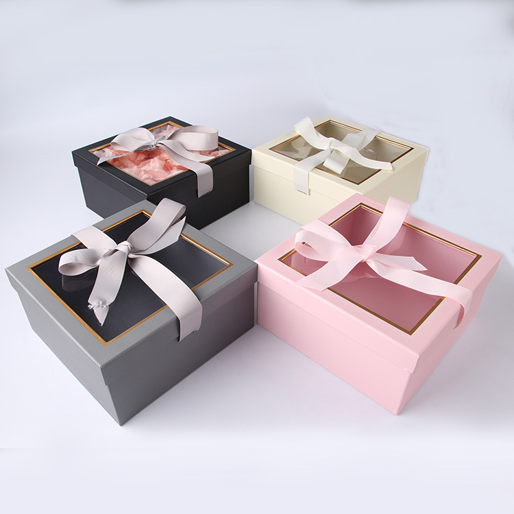PVC开窗蝴蝶结 方形礼品盒二件套礼物包装盒鲜花礼盒定制厂家直销产品图