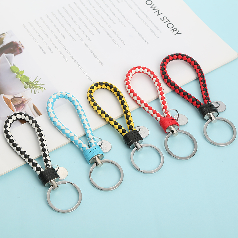 皮绳钥匙扣Leather rope keychain白底实物图