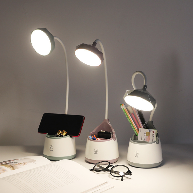 创意LED触控笔筒台灯USB充电带手机支架收纳底座小夜灯桌面学习灯