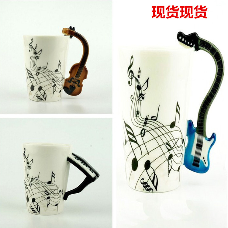 Creative retro ceramic cups with guitar notes, export electronic music mugs, couple coffee cups and creative gifts