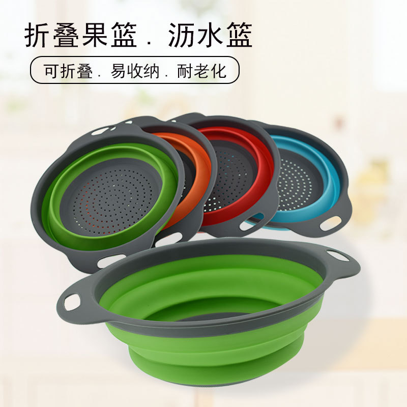 Circular foldable and extendable fruit basket, kitchen draining basin, multi-functional vegetable washing basket, dish draining basket Application Scenario