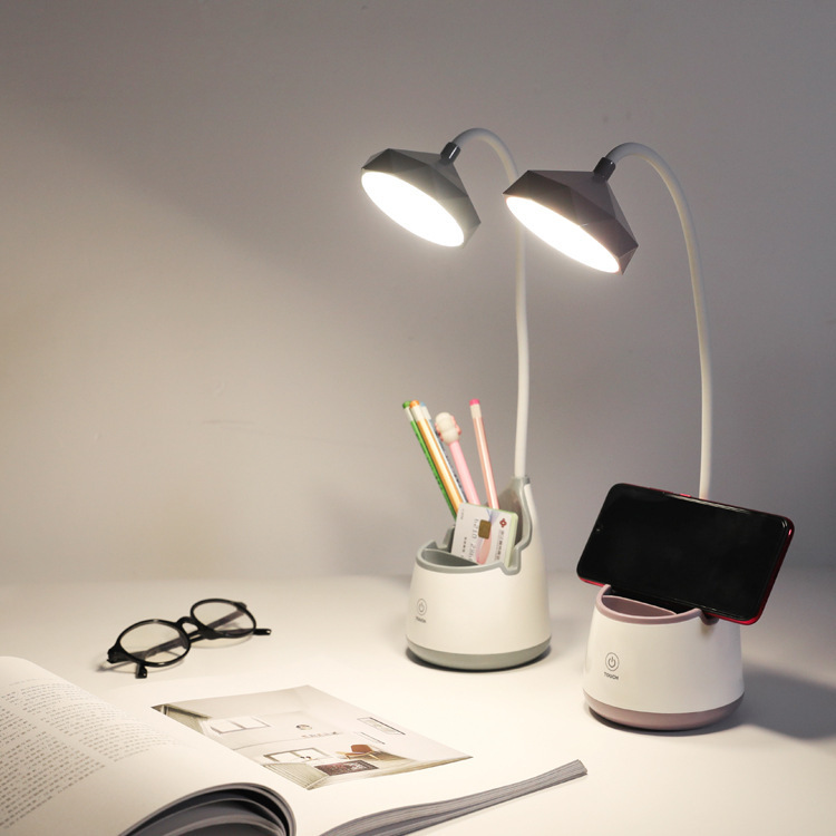 创意LED触控笔筒台灯USB充电带手机支架收纳底座小夜灯桌面学习灯产品图