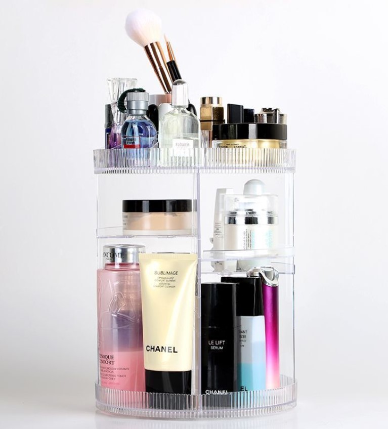 New desktop storage box with 360-degree rotating cosmetic rack Application Scenario