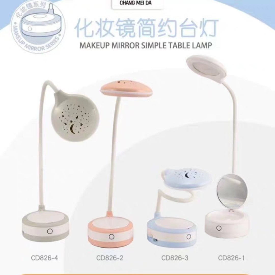 2019新款少女心LED护眼台灯usb三挡调光带镜子阅读学习卧室床头灯