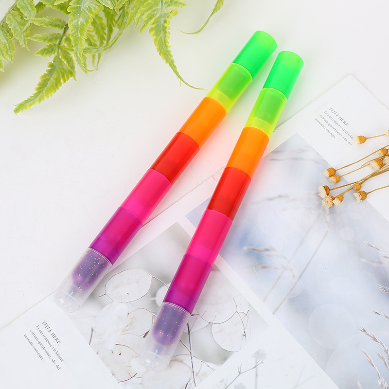 创意韩国可爱小清新儿童促销款 批发供应彩虹荧光笔6节多色荧光笔