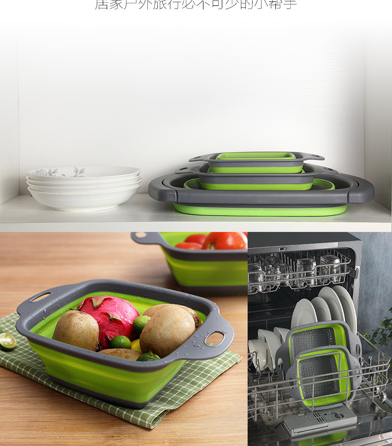 Folding fruit basket, telescopic folding draining basket, silicone water filter basket, vegetable washing basket, plastic fruit basket details Picture