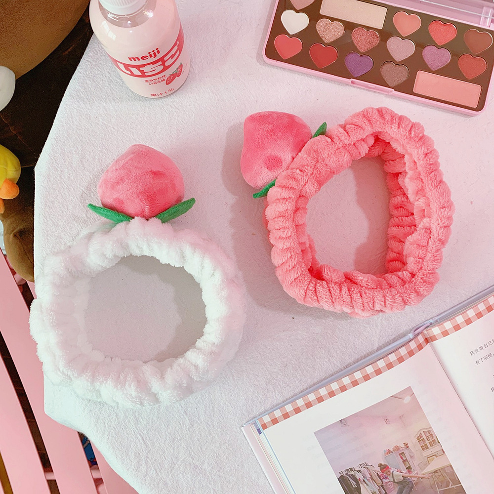 Japan and South Korea cute peach headband Pink elastic face wash headband girl fruit headband Facial mask headband Headband Specification drawing