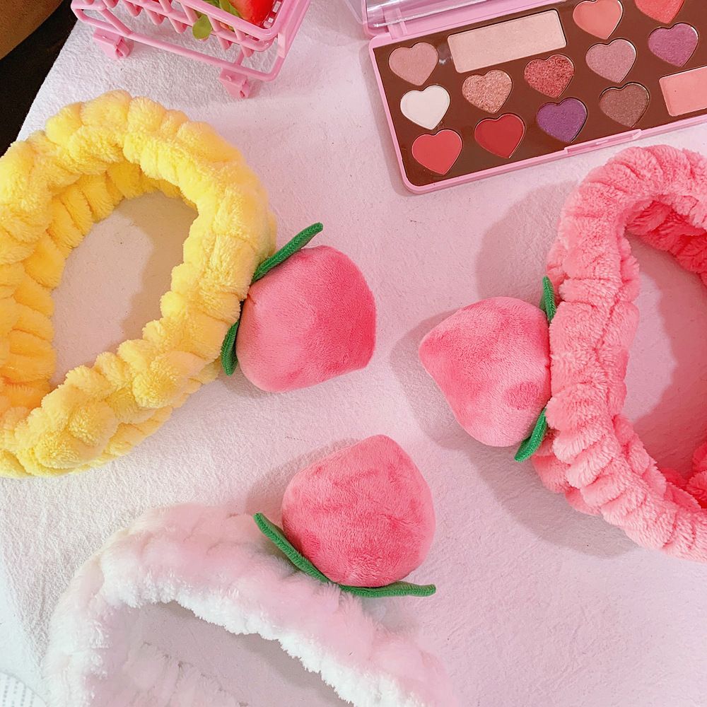 Japan and South Korea cute peach headband Pink elastic face wash headband girl fruit headband Facial mask headband Headband details Picture