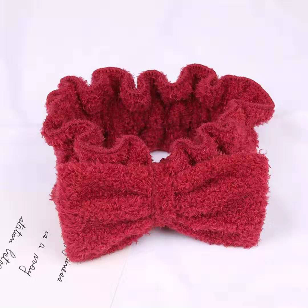 Net red cute face wash headband super fairy Korean plush lace wide edge month bow headband simple full figure