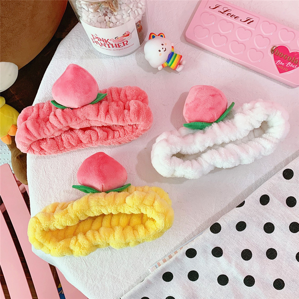 Japan and South Korea cute peach headband Pink elastic face wash headband girl fruit headband Facial mask headband Headband full figure