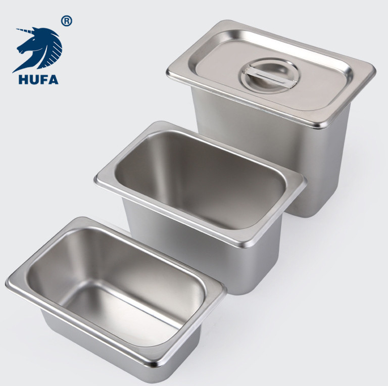 The 6.5-centimeter food storage container is of good quality. 1/9 Gn flat pan food pot, stainless steel food container details Picture