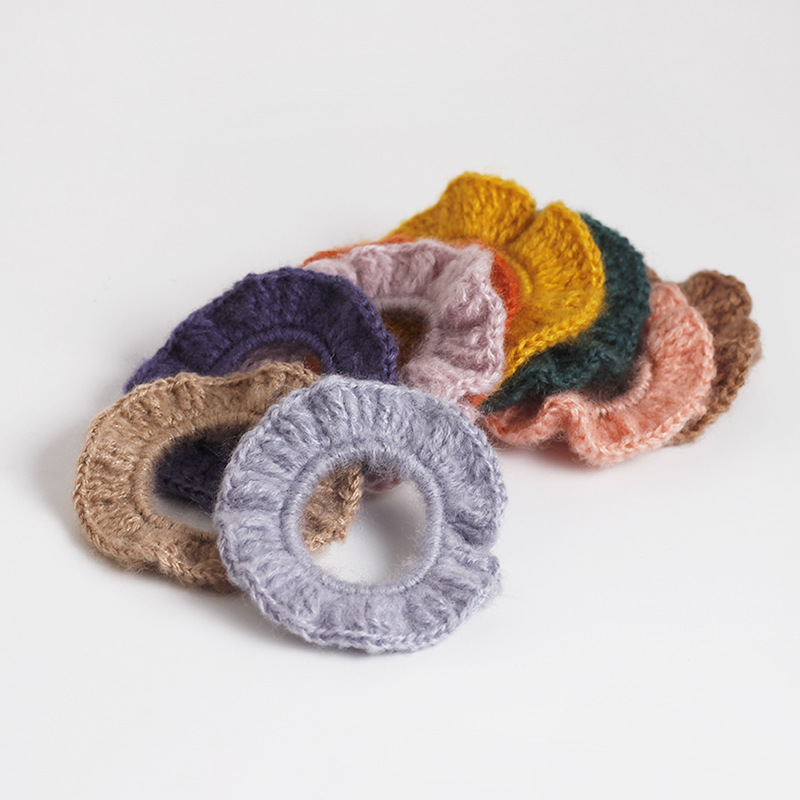 Wool sweet autumn and winter wood ear edge large ring hand-woven net red simple Korean mori tie horsetail hair band head rope Application Scenario