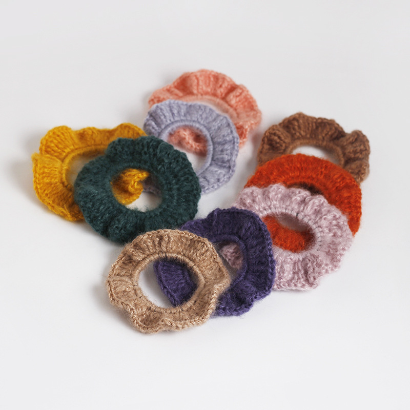 Wool sweet autumn and winter wood ear edge large ring hand-woven net red simple Korean mori tie horsetail hair band head rope details Picture