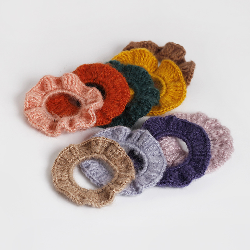 Wool sweet autumn and winter wood ear edge large ring hand-woven net red simple Korean mori tie horsetail hair band head rope full figure