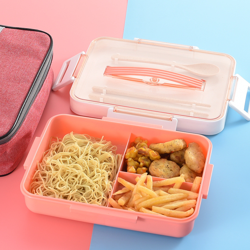 Large-capacity compartments lunch box, student three-compartment plastic lunch box, adult bento box, microwave-safe fast food box details Picture