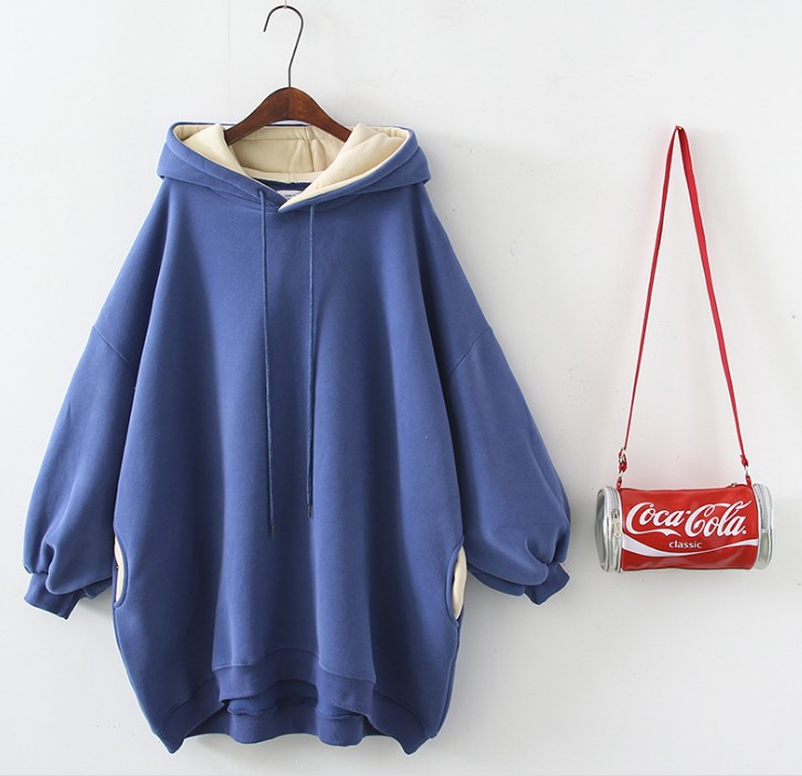 #【 Real Shot 】 A plus-size, chubby girl's Korean style, laid-back pullover, pure cotton and fleece hoodie in autumn and winter Item Picture