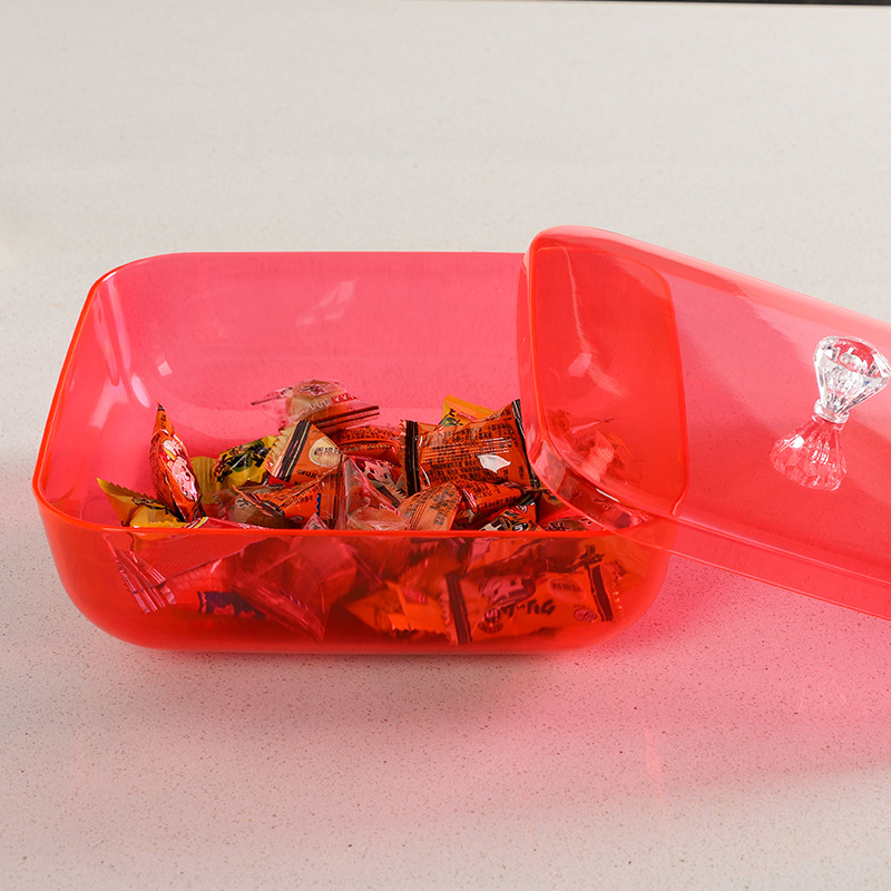 Court style square creative covered draining fruit plate, snack plastic plate, outdoor living room storage, candy box wholesale details Picture
