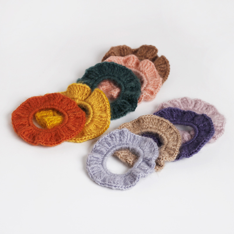 Wool sweet autumn and winter wood ear edge large ring hand-woven net red simple Korean mori tie horsetail hair band head rope Specification drawing