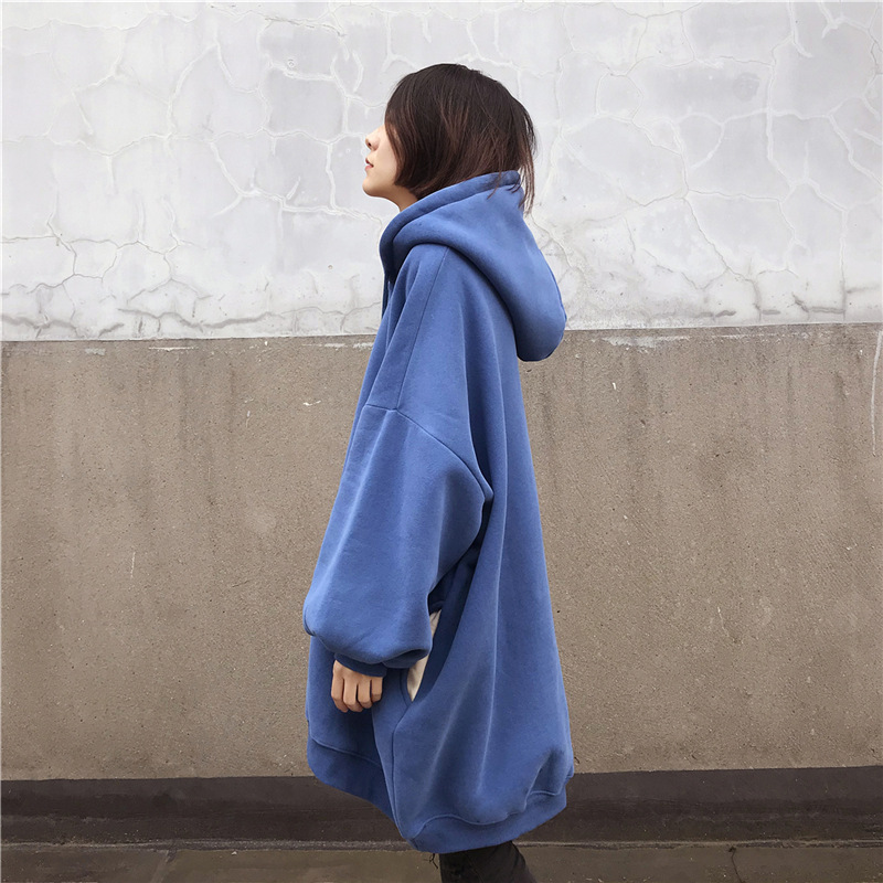#【 Real Shot 】 A plus-size, chubby girl's Korean style, laid-back pullover, pure cotton and fleece hoodie in autumn and winter Specification image