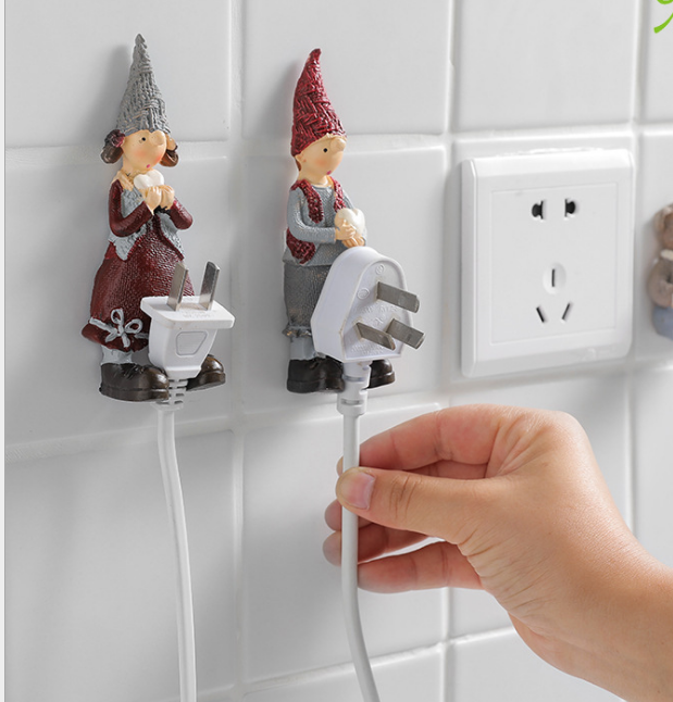 Cartoon resin socket power hook storage rack, creative and cute strong adhesive hook plug adhesive bracket