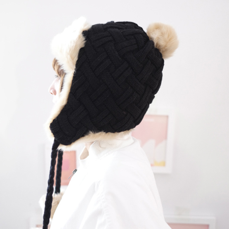 Knitted Wool Lei Feng Hat Ear Cap Specification drawing