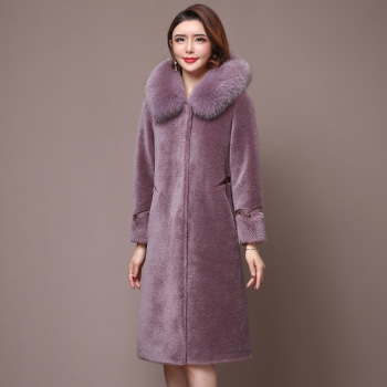 Haining granule sheep fleece coat women's medium length fox fur fur composite fur coat