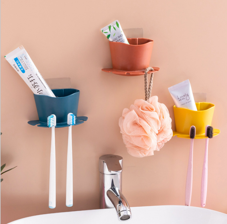 免打孔牙具座剃须刀收纳架 浴室壁挂刷牙洗脸牙刷架置物架