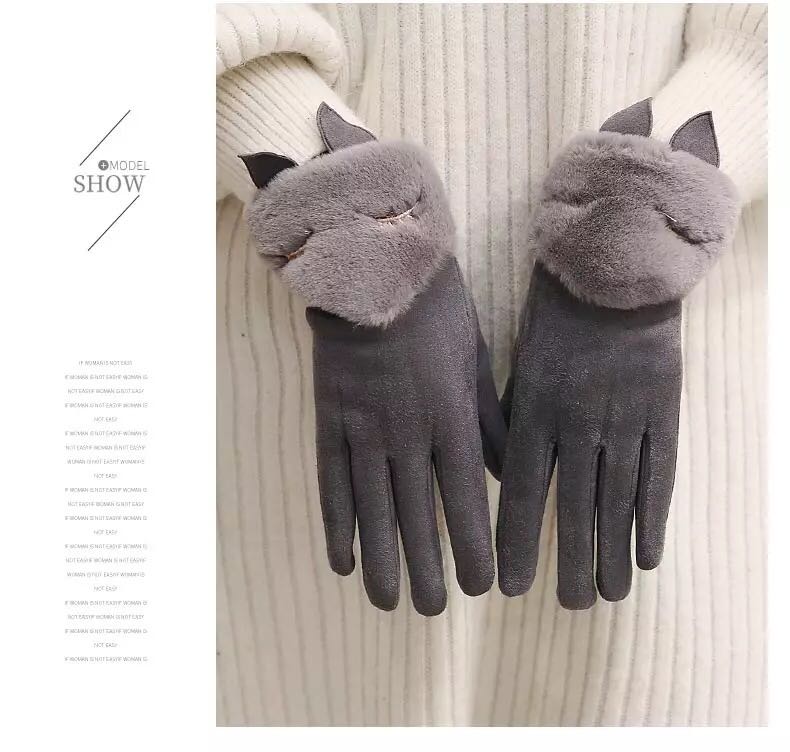 Thick cotton gloves for girls in winter, cute suede fleece touch screen, windproof and warm, fleece cold-proof cycling gloves Specification image