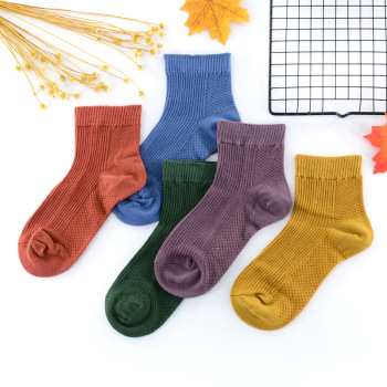 1301秋冬新款女士棉袜中筒纯色休闲竖条女袜双针商务袜子厂家直销细节图