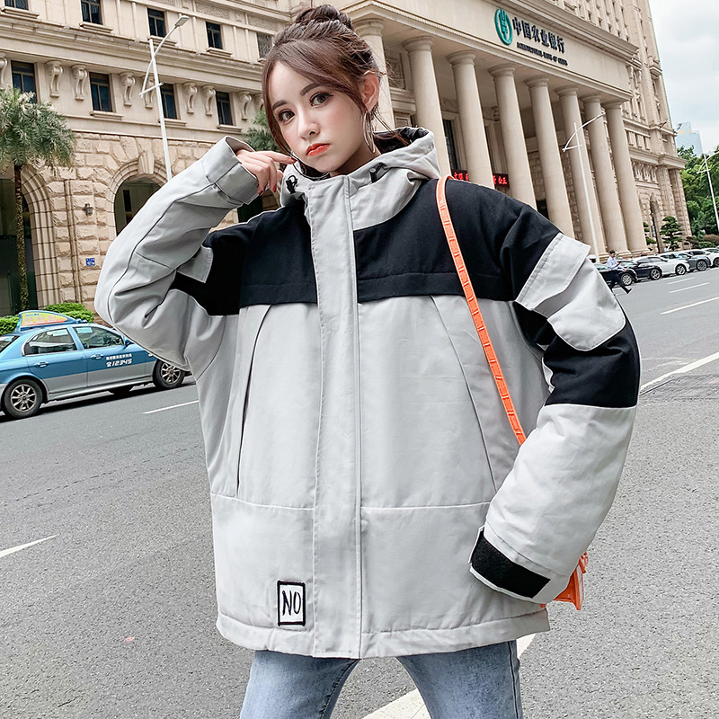棉衣实拍2019冬季新款韩版宽松bf连帽外套ins港风短款工装棉服女