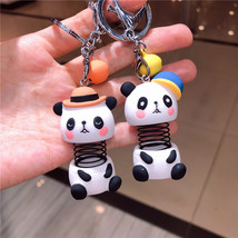 放松减压弹簧彩绘国宝熊猫礼帽钥匙扣链圈创意纪念情侣礼品包挂