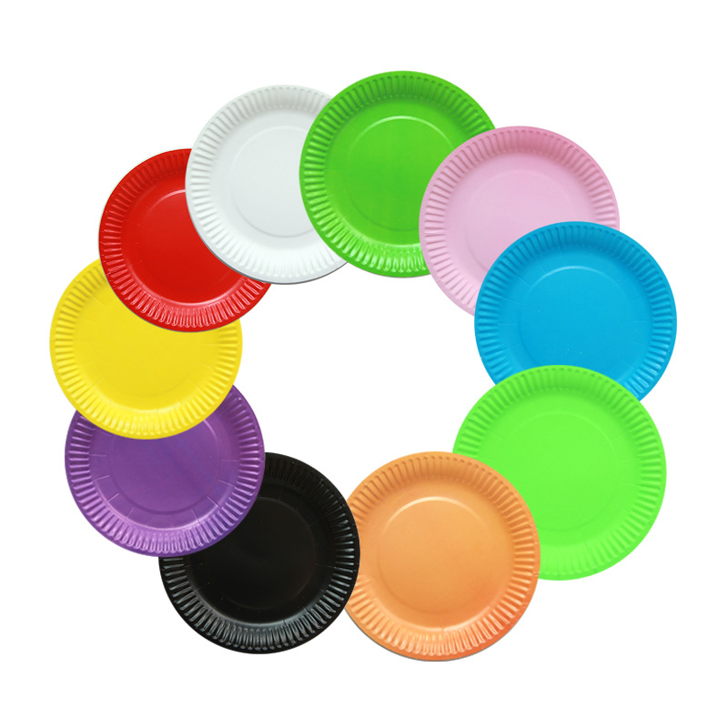 7 "solid color paper tray Children DIY disposable color circular monochrome paper tray disposable drawing paper tray thumbnail