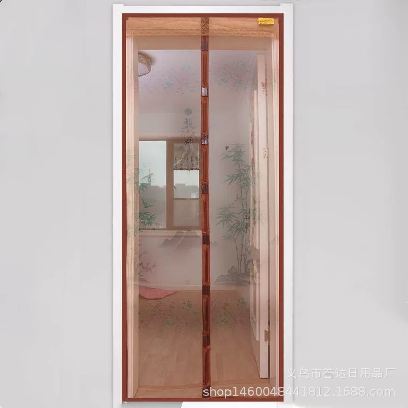 外贸爆款夏季防蚊冰丝印花磁性纱门门帘 7对鸟扣免穿门帘厂家直销细节图