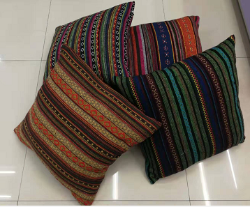 Retro coarse cloth ethnic style striped jacquard cushion backrest cover details Picture